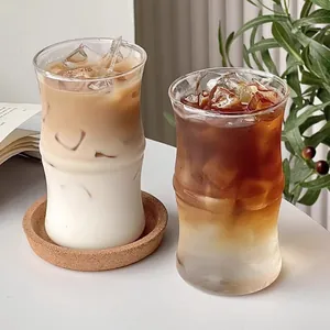 Minimalist bamboo-shaped borosilicate glass coffee cups with creative rippled texture