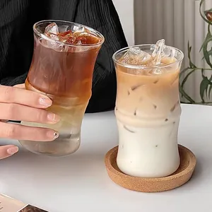 Bamboo-shaped heat-resistant glass coffee cups for iced latte with textured grip