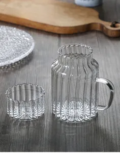 Close-up of high borosilicate glass tea cup with elegant vertical striped texture