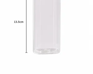 Detail showing the 13.5cm height dimension of this minimalist square glass coffee cup