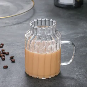 Ins style heat-resistant striped glass mug with handle for tea and coffee service