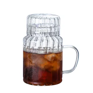 Heat resistant striped glass tea set with handle and ice cubes for daily home use