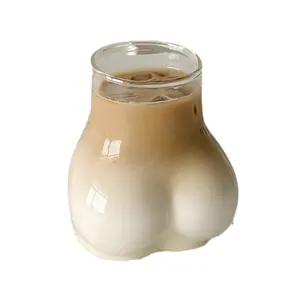 Funny butt shaped transparent glass mug for iced latte and creative coffee drinking