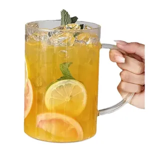 Large 1000ml glass tea mug with ergonomic handle and fresh fruit cold drink inside