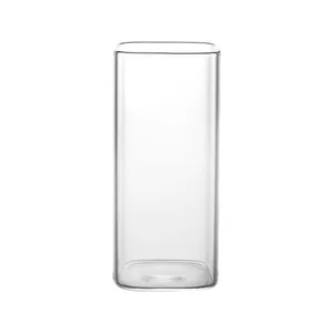 Minimalist square glass water cup with high transparency and thickened stable base
