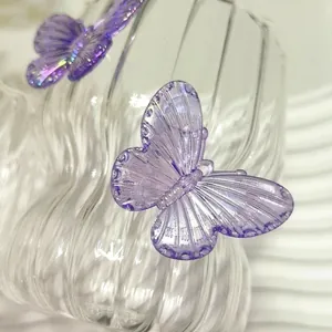 Creative translucent purple butterfly glass with petal stripe design for coffee and milk