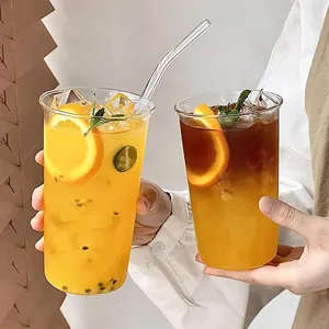 Minimalist High Borosilicate Glass Coffee Cup Heat Resistant Transparent Water Glass For Iced Coffee Juice Milk Tea Flared Rim Cup