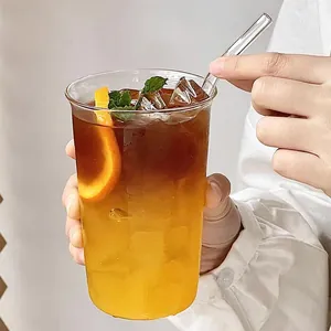 Minimalist high borosilicate glass cup with straw for iced coffee and cold drinks