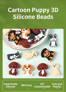 3D cartoon dog silicone beads for DIY crafts, BPA-free food grade material for baby clips