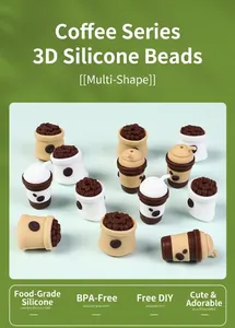 Detailed view of coffee cup and bean shaped silicone beads for DIY jewelry making