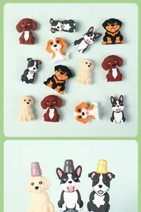 Close-up of 3D silicone cartoon dachshund and puppy beads for DIY pet collars