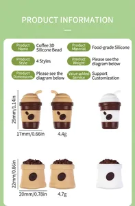 Detailed size and weight specs for coffee cup and bag 3D silicone beads for DIY jewelry