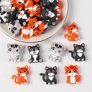3D Cartoon Cat Silicone Beads For DIY Beaded Pen Phone Chain Making Cute Animal Shape Food Grade Silicone Beads Jewelry Supplies