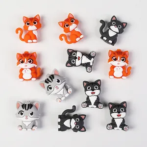 Set of 10 cute 3D cartoon cat silicone beads for DIY phone chains and craft accessories