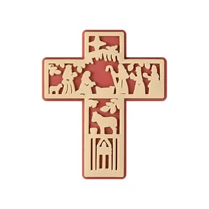 Perla a croce in silicone con scena della natività in crema e rosso mattone decoro