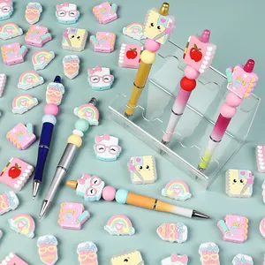 Bolígrafos con cuentas DIY y cuentas de silicona de dibujos animados en tonos pastel