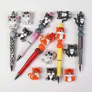 DIY cartoon cat silicone bead pens with colorful leopard and gradient patterns
