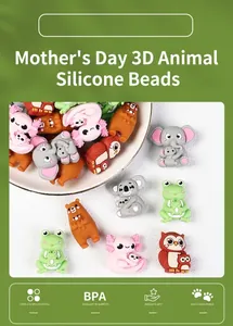 Primer plano de cuentas de silicona 3D con animales para crear joyas de bricolaje