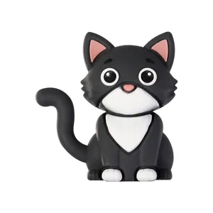 3D cartoon black and white cat silicone bead for DIY phone chains and jewelry