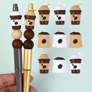 3D Silicone Coffee Cup Beads Coffee Bean Bag Focal Beads For DIY Jewelry Making Keychain Pen Decoration Accessories Cartoon Silicone Beads