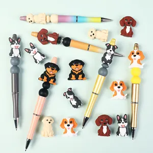 Set of 3D cartoon dog beaded pens and silicone beads featuring Dachshund and Golden Retriever