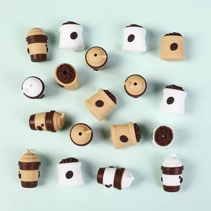 3D coffee cup silicone beads with coffee bean bags for DIY bracelet and jewelry making