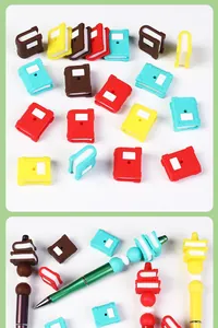 Detailed view of 3D mini book silicone beads on pens for creative DIY stationery projects