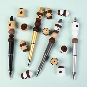 DIY coffee theme beaded pens set with 3D silicone cup beads and metallic barrels