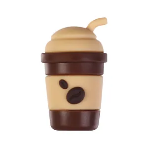 3D silicone coffee cup charm bead with straw and coffee bean icon for DIY jewelry making