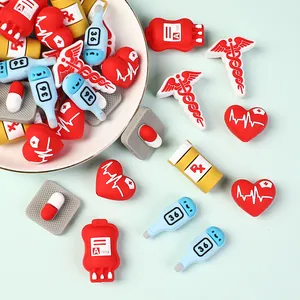 3D Silicone Beads Cartoon Nurse Medical Theme DIY Beads For Jewelry Making Pens Decor Heart Rx Bottle Syringe Capsule Charms