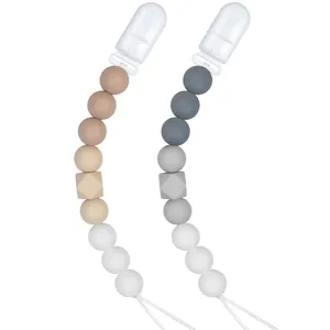 Attache-tétine en silicone alimentaire avec perles aux tons neutres pour bébé