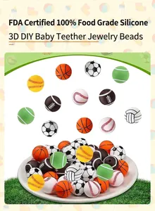 Detail of 15mm FDA-certified food-grade silicone sports ball beads for baby teething DIY