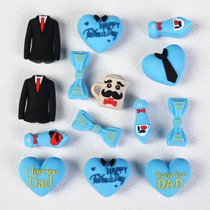 14pcs Father's Day 3D silicone beads set featuring heart shapes and suit designs