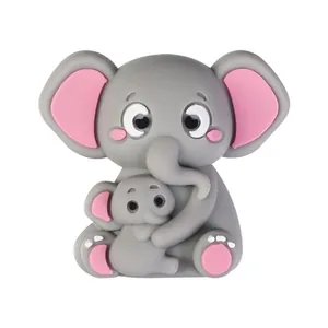 Cuentas de silicona 3D de mamá y bebé elefante para manualidades y joyería DIY