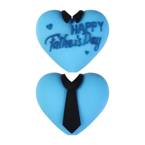 Father's Day 3D silicone heart beads with Happy Father's Day text and tie design