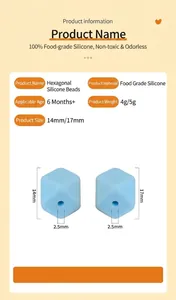 Détails de perles hexagonales en silicone bleu ciel 14mm avec spécifications de mesure