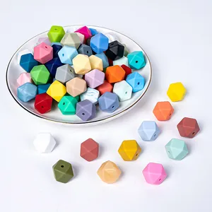 Perles hexagonales en silicone de 14mm de qualité alimentaire pour anneaux de dentition