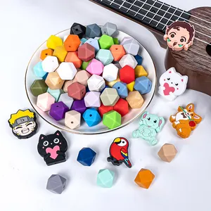 Perles en silicone hexagonales de 14mm et formes de dessins animés pour bijoux DIY