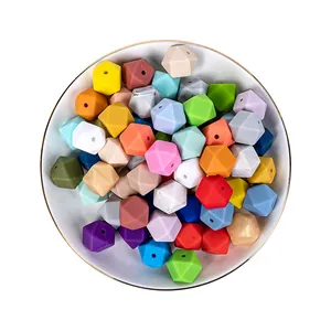 Perles hexagonales en silicone 17mm colorées pour colliers DIY et attache-tétines