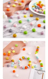Detail of colorful DIY silicone beads in flat and threaded shapes for jewelry making