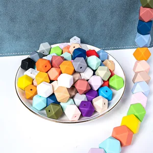 Perles hexagonales en silicone de 17 mm pour attaches-tétines et colliers DIY