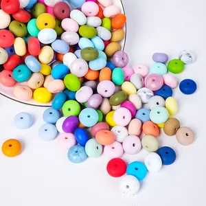 Colorful 14mm food-grade silicone abacus beads in assorted macaron and marble colors