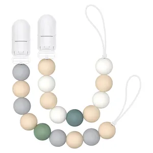 Set di catenelle per ciuccio in silicone con perline colorate e clip in plastica