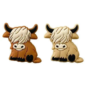 Cartoon Hochland-Kuh Silikonperlen in Braun und Beige für DIY Beißketten und Accessoires
