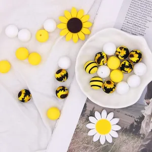 DIY sunflower silicone beads set with yellow round beads for baby teething accessories