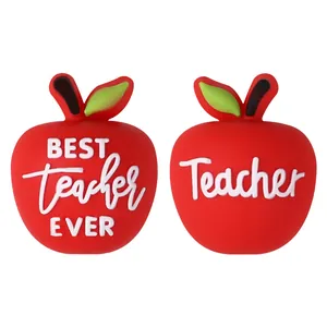 3D silicone red apple beads for teacher bracelets with Best Teacher Ever engraving