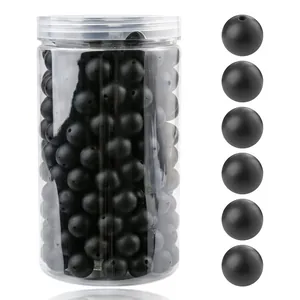 Juego de 105 cuentas redondas de silicona negro mate para joyas y collares DIY