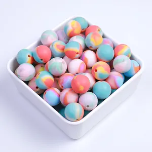 Perles en silicone marbrées aux couleurs de bonbons pour bijoux DIY et dentition bébé