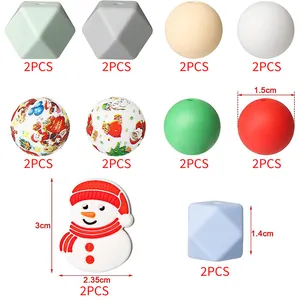 Ensemble de perles de Noël en silicone avec bonhomme de neige pour création de bijoux