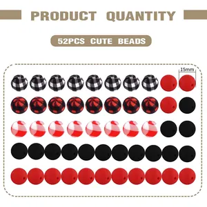 Lot détaillé de 52 perles en silicone de 15mm avec motifs à carreaux de Noël